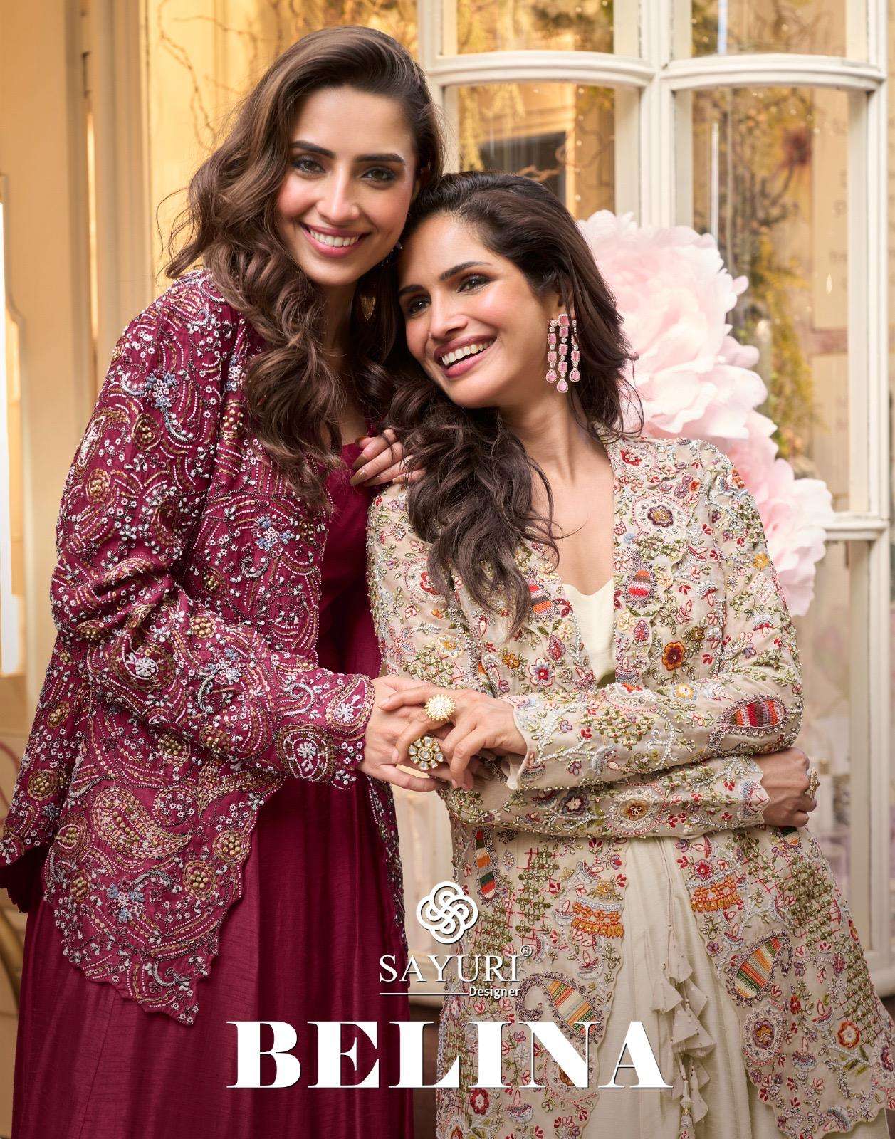 belina by sayuri designer 10090-10091 series beads embroidered silk readymade collection wholesale price surat