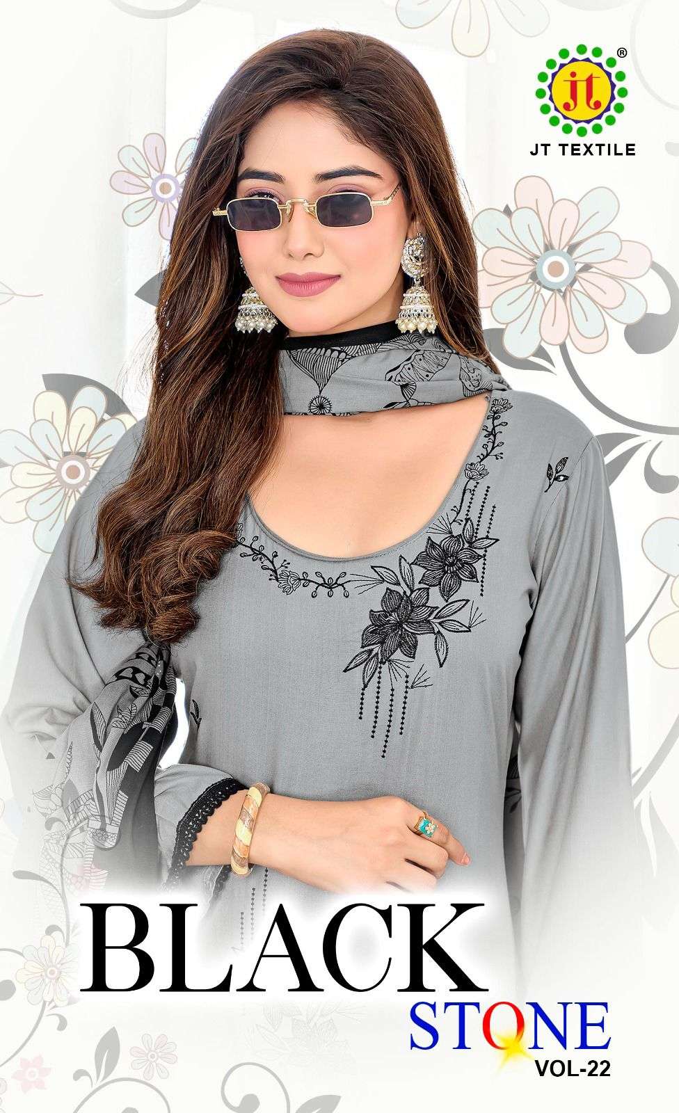 black stone vol-22 by jamtmal 22001-22005 series rayon with embroidered salwar kameez wholesale price surat