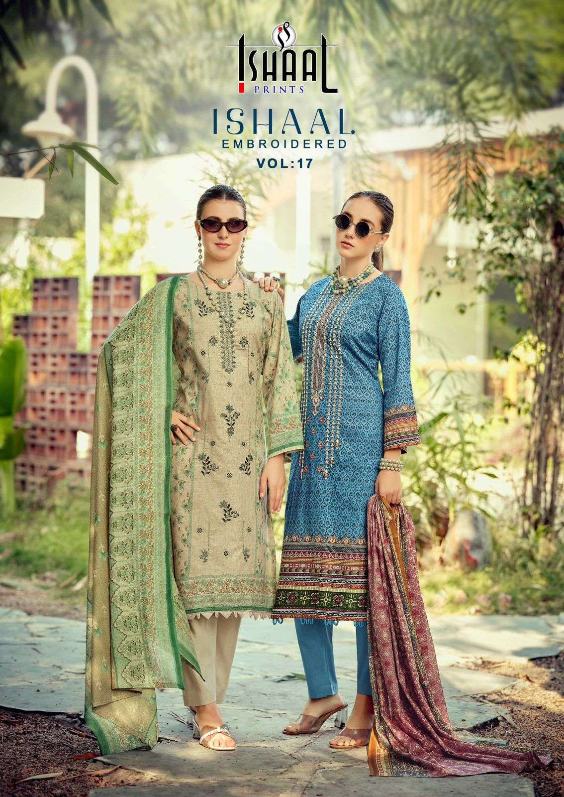  embroidered vol-17 by ishaal 17001-17010 series fancy embroidered lawn cotton salwar kameez wholesale price surat