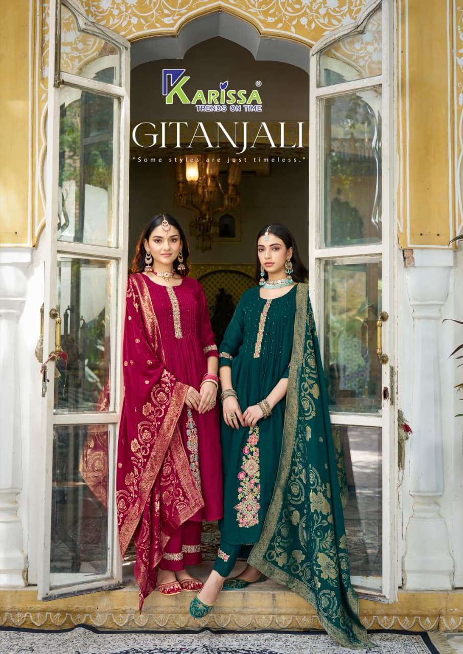 gitanjali by karissa trends 1001-1004 series viscose latest designer readymade salwar kameez wholesale price surat