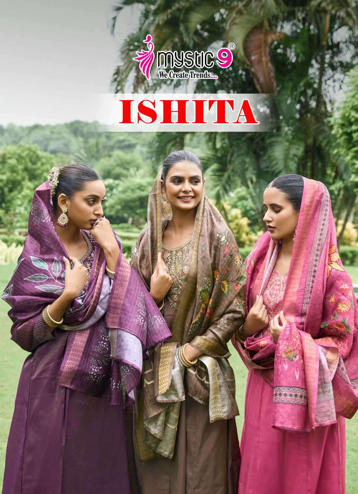 ishita vol-1 by mystic 9 9001-9008 series roman silk designer readymade salwar kameez wholesale price surat