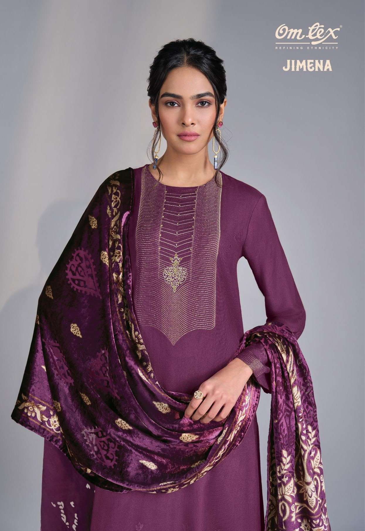 jimena by omtex exclusive designer pashmina jacquard salwar kameez wholesale price surat