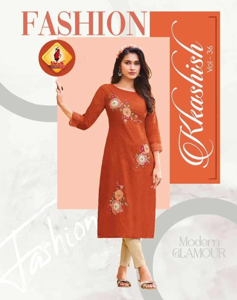 k kashish vol-36 by shruti latest designer cotton linen readymade kurti wholesale price surat