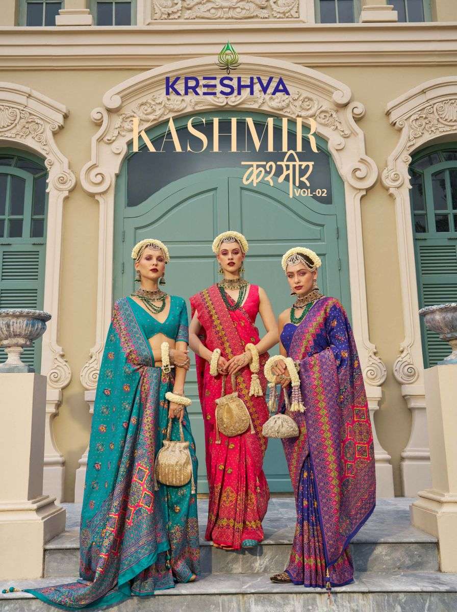 kashmir vol-2 by kreshva pv silk wedding wear saree wholesale price surat