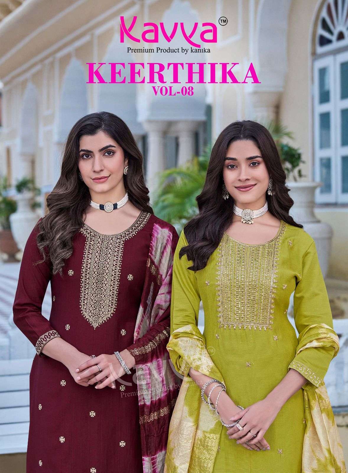 keerthika vol-8 by kavya 8001-8010 series viscose vetican readymade salwar kameez wholesale price surart