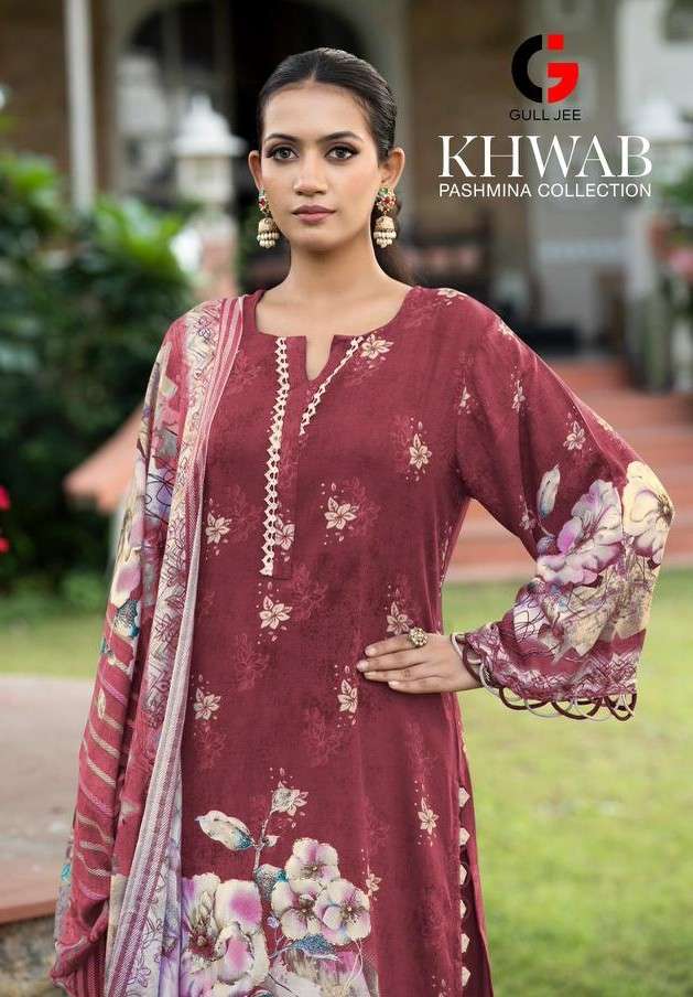 khwab by gull jee viscose pashmina with fancy embroidered salwar kameez wholesale price surat