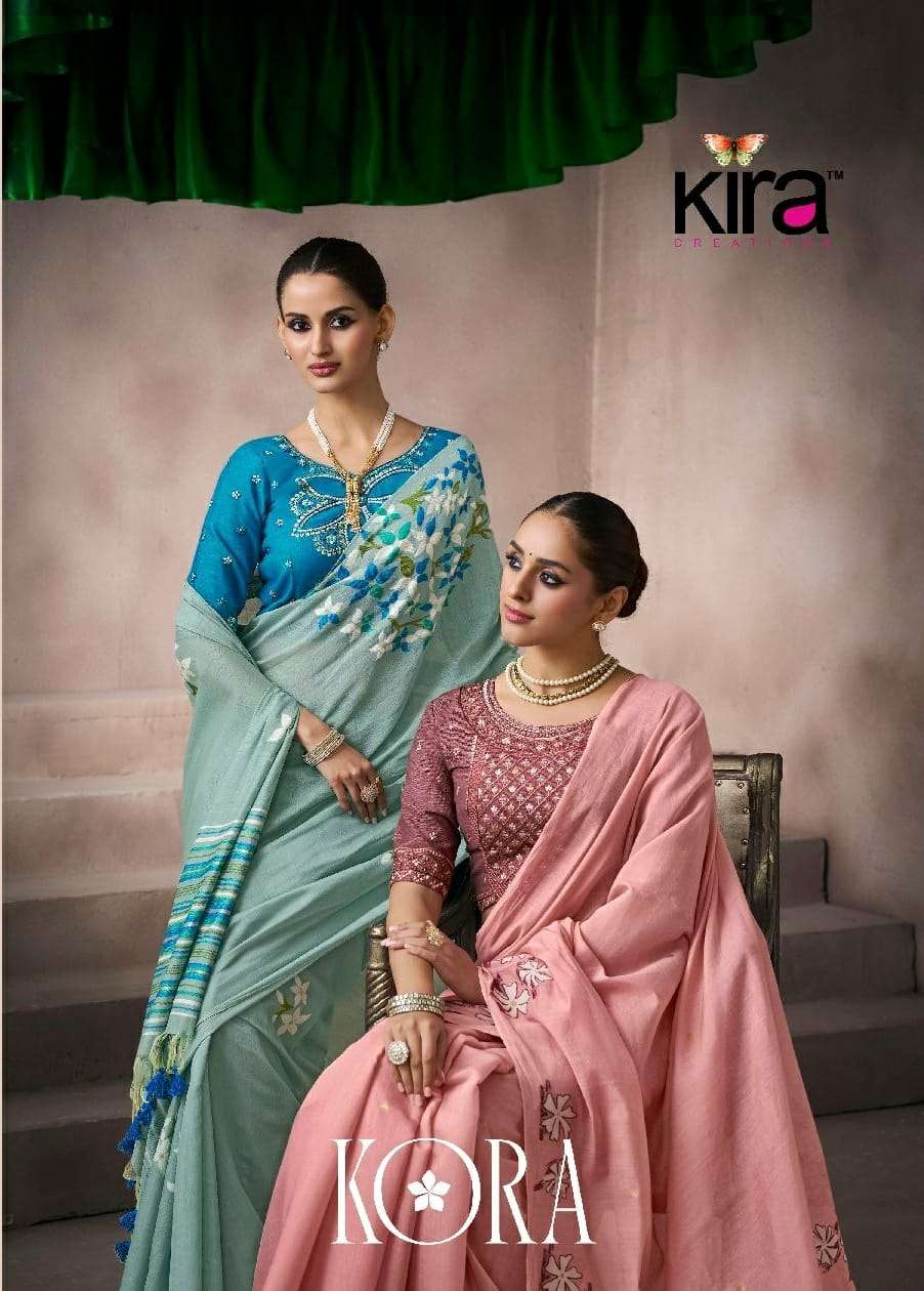kora silk by kira latest designer viscose cotton saree wholesale price surat