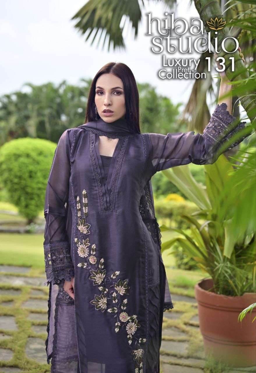 luxury pret-131 by hiba studio exclusive designer organza readymade salwar kameez wholesale price surat