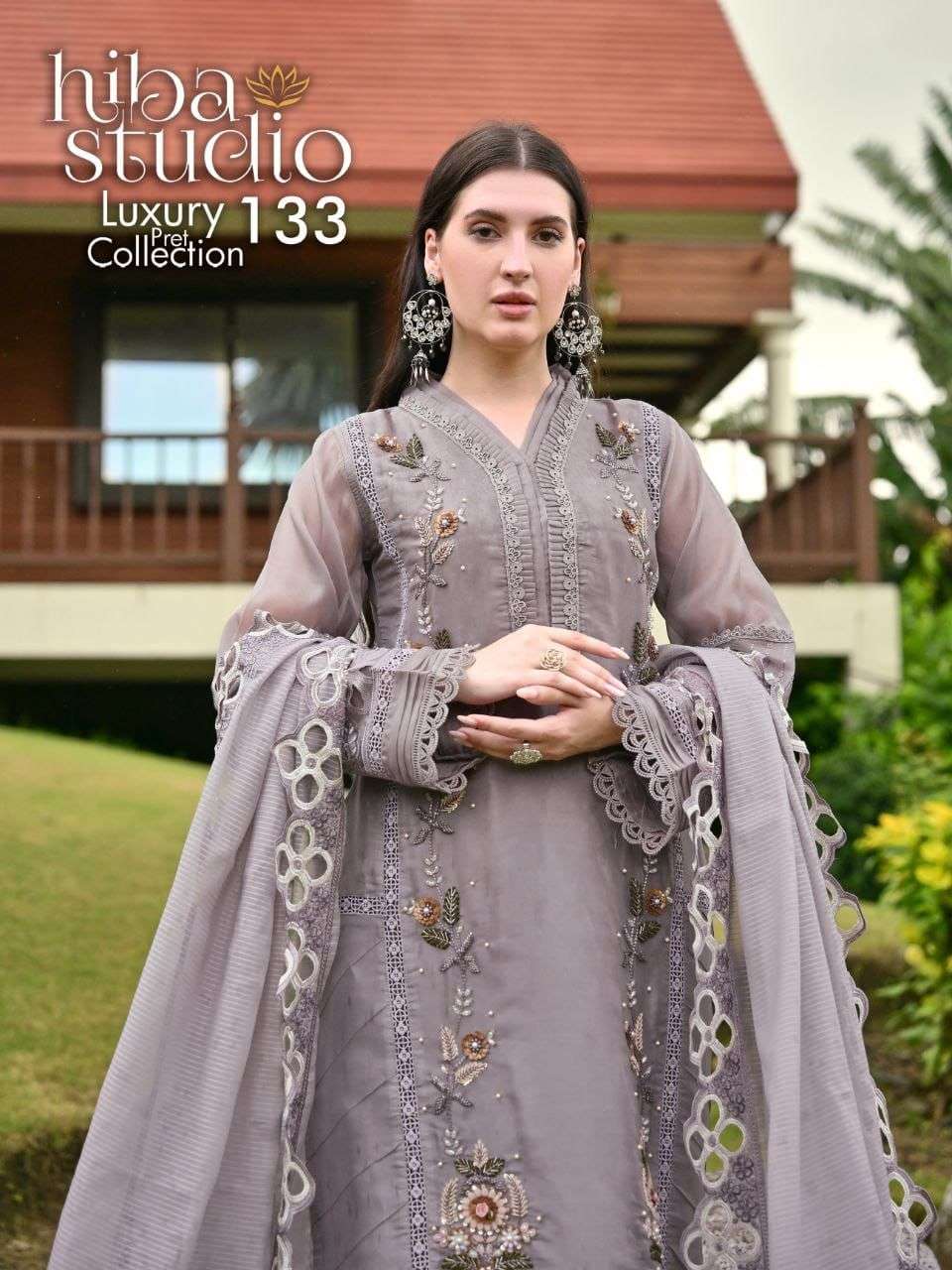  luxury pret-133 by hiba studi organza party wear readymade salwar kameez wholesale price surat