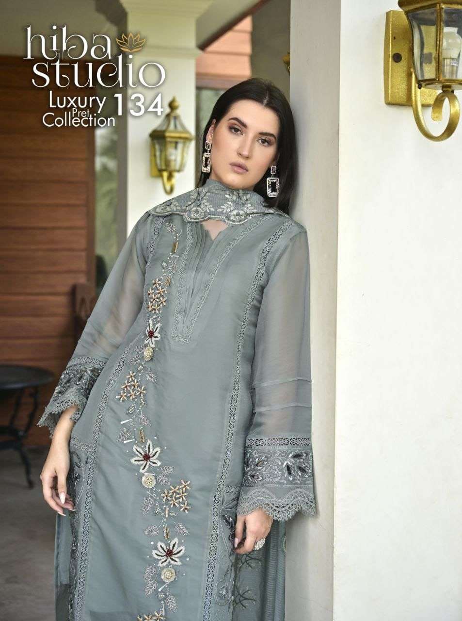 luxury pret-134 by hiba studio latest designer organza readymade slawar kameez wholesale price surat