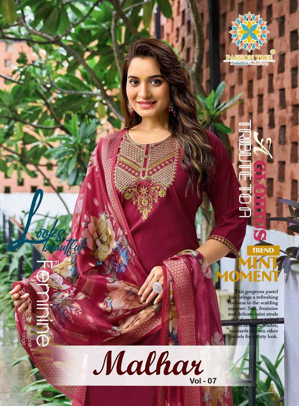 malhar vol-7 by passion tree 7001-7008 series embroidered roman silk readymade salwar kamweez wholesale price surat