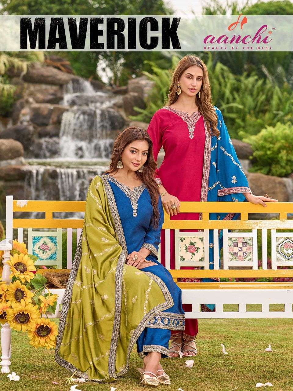maverick by aanchi exclusvie designer vichitra silk readymade salwar kameez wholesale price surat