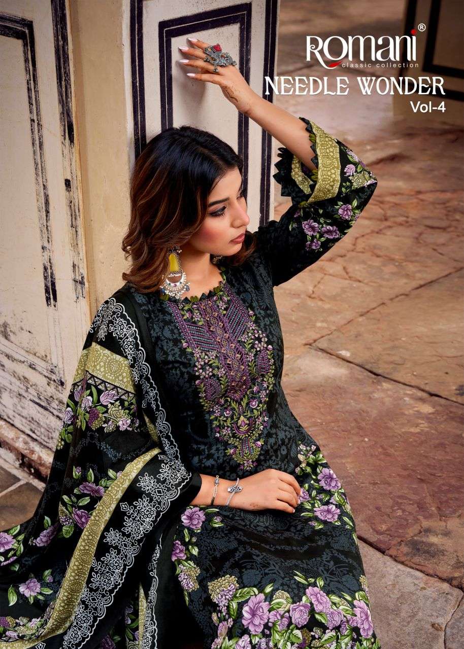 needle wonder vol-4 by romani cotton fancy embroidered designer salwar kameez wholesale price surat
