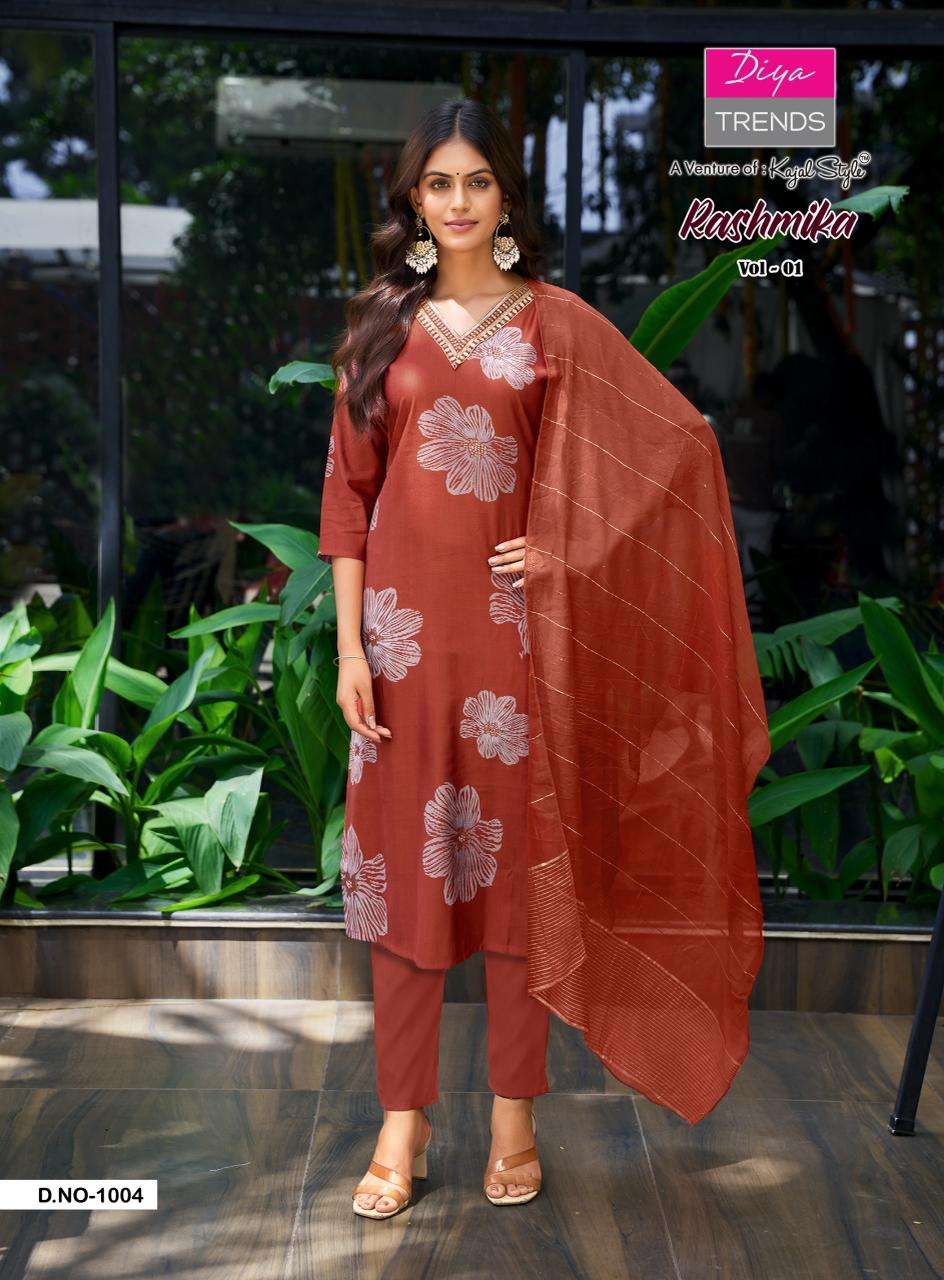 rashmika vol-1 by diya trends  fancy embroidered vetican  readymade kurti wholesale price surat