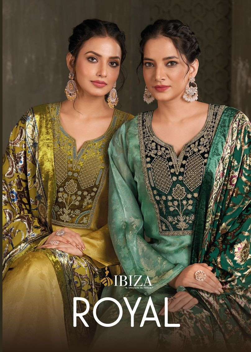 royal by ibiza lifestyle patch embroidered silk jacquard salwar kameez wholesale price surat