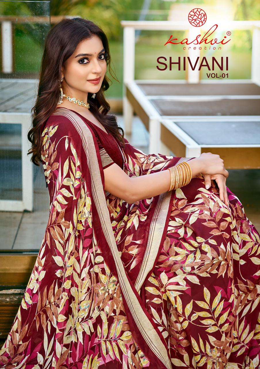 shivani vol-1 by kashvi latest designer party wear moss viscose saree wholesale price surat