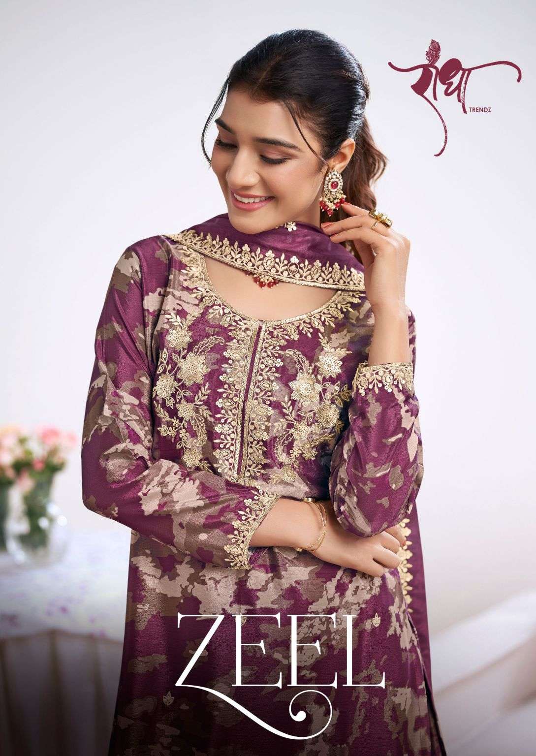zeel by radha trendz 5041-5044 series heavy embroidered chinon readymade salwar kameez wholesale price surat