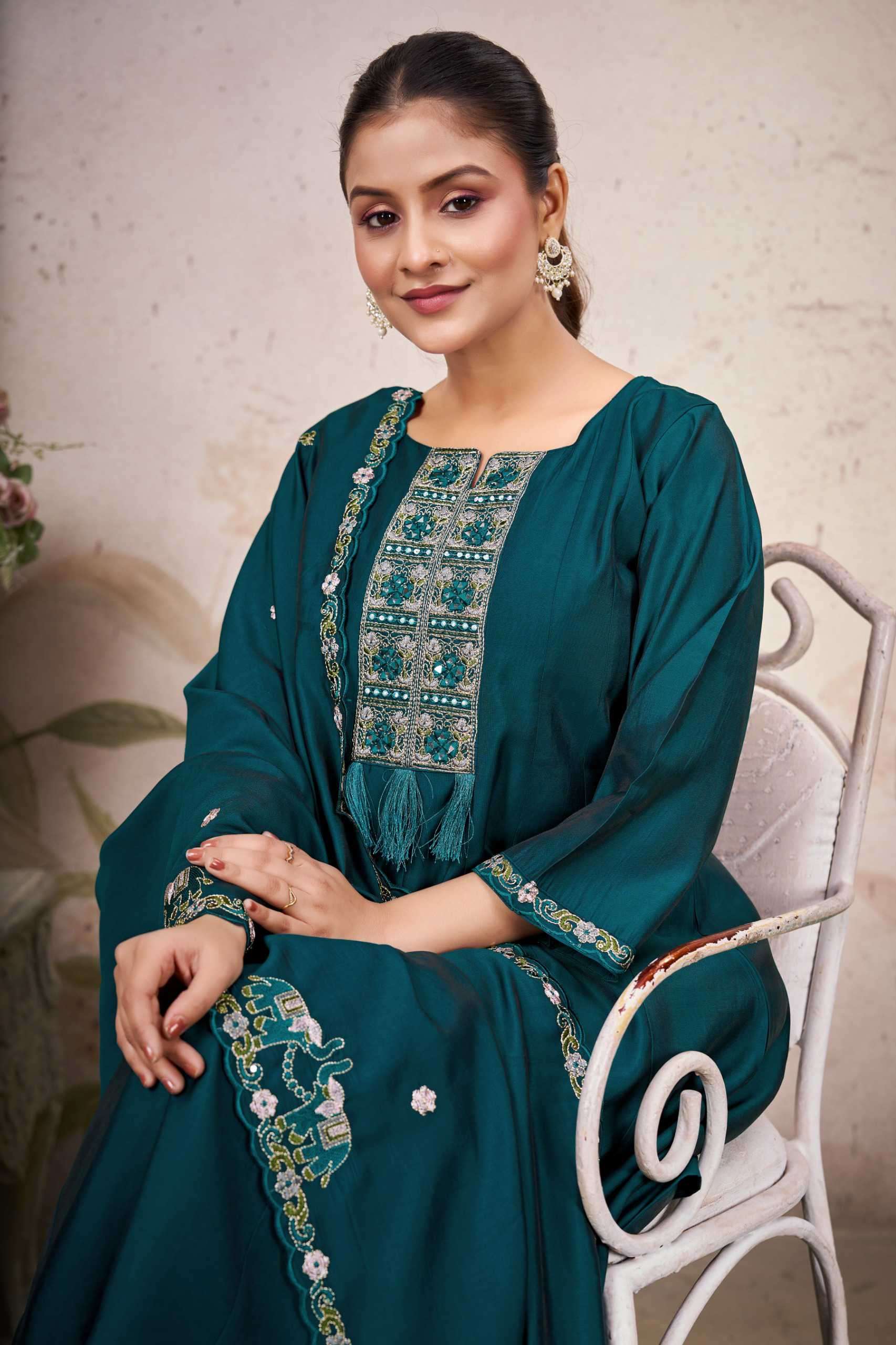 01 by sinhan fancy embroidered roman silk party wear readymade plazo suit wholesale price surat