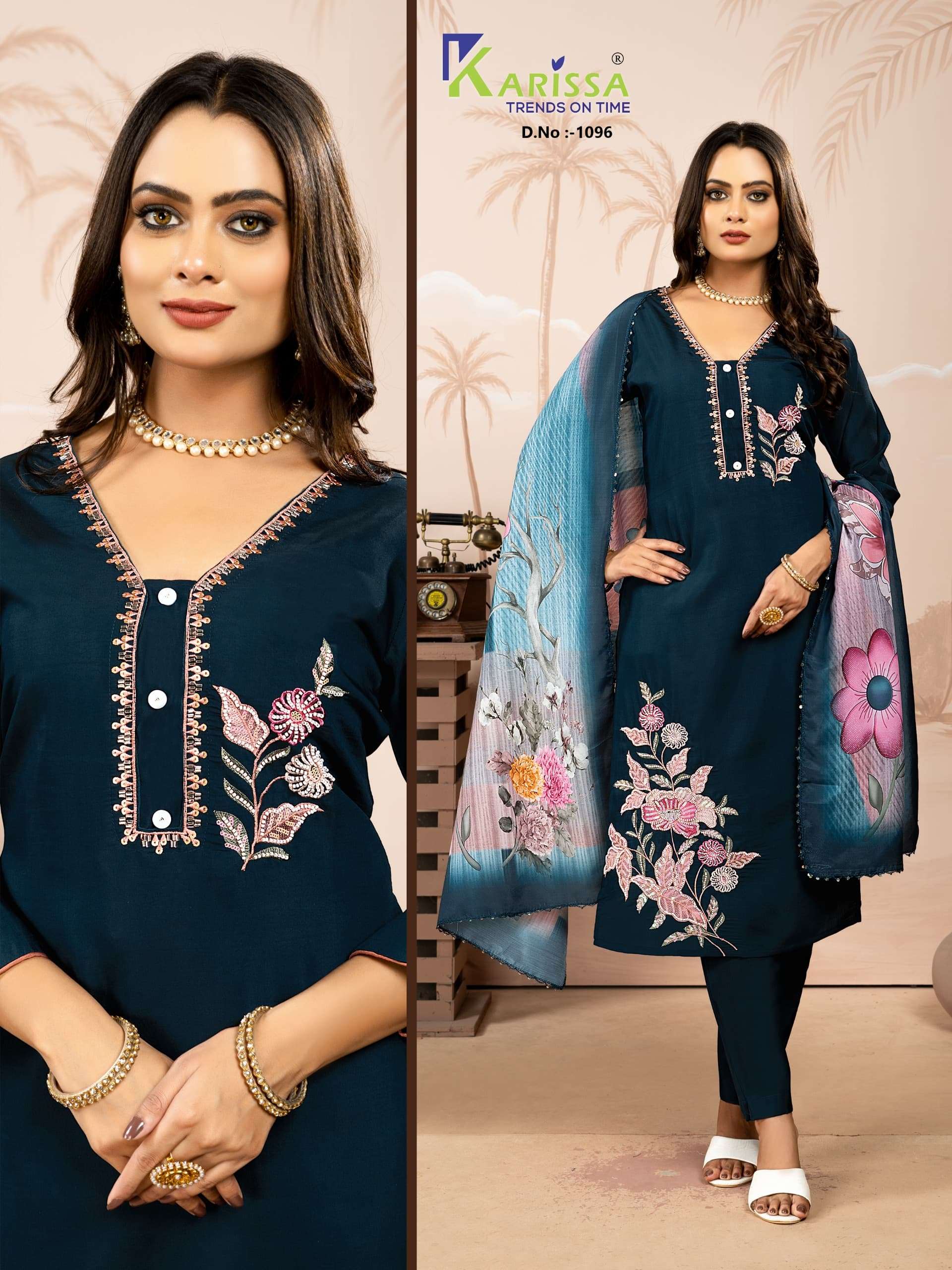 1093-1096 by karissa latest designer viscose roman silk readymade salwar kameez wholesale price surat