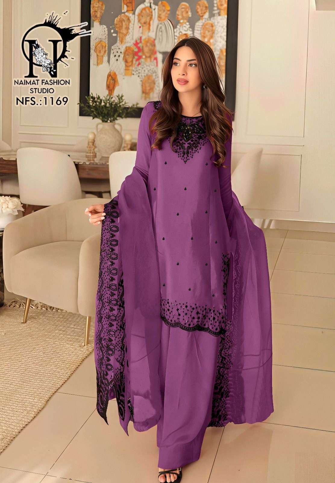 1169 by naimat fancy embroidered satin readymade salwar kameez wholesale price surat