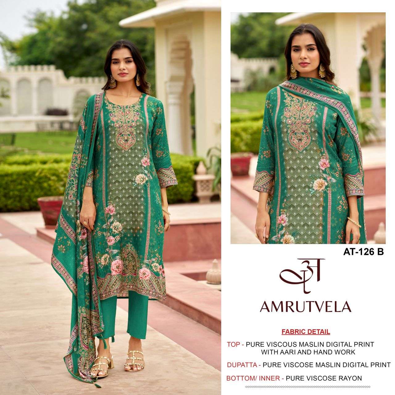 126 by amrutvela exclusive designer viscose muslin salwar kameez wholesale price surat