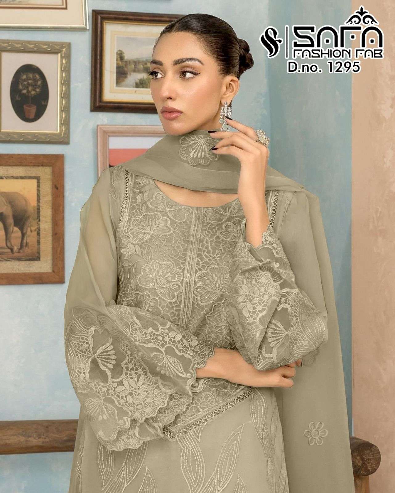 1295 by safa fashion fab fancy work with organza suit supplier surat