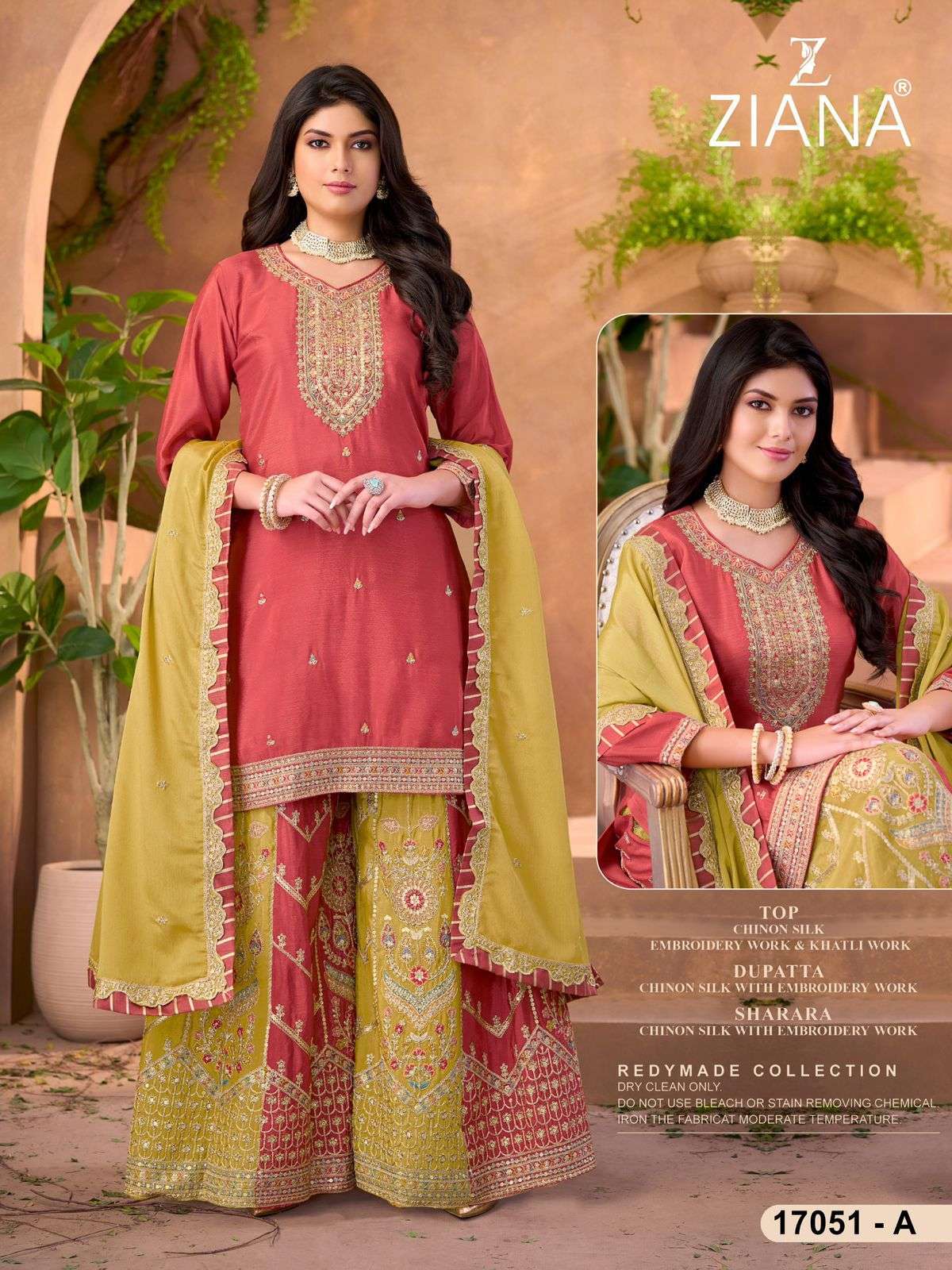 17051 by ziana chinon with fancy embroidered readymade plazo suit wholesale price surat