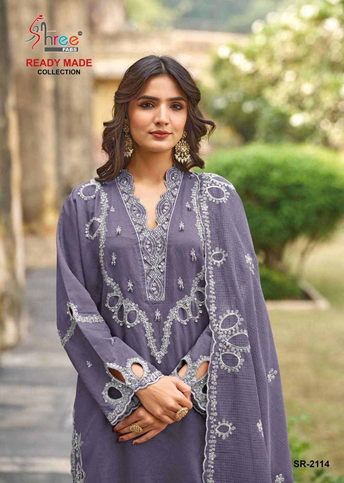 2114 by shree fabs fancy work designer viscose satin readymade salwar kameez wholesale price surat