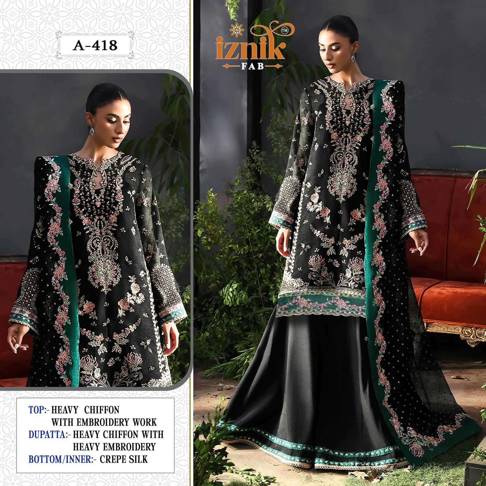 418 by iznik exclusive designer chiffon salwar kameez wholesale price surat