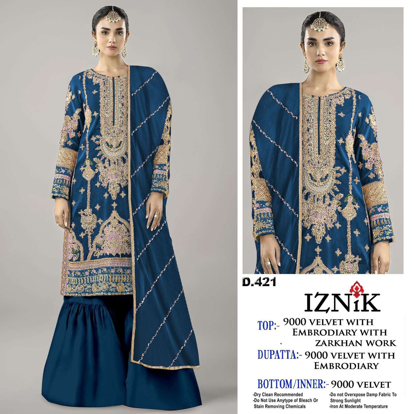 421 by iznik heavy embroidered 9000 velvet designer salwar kameez wholesale price surat