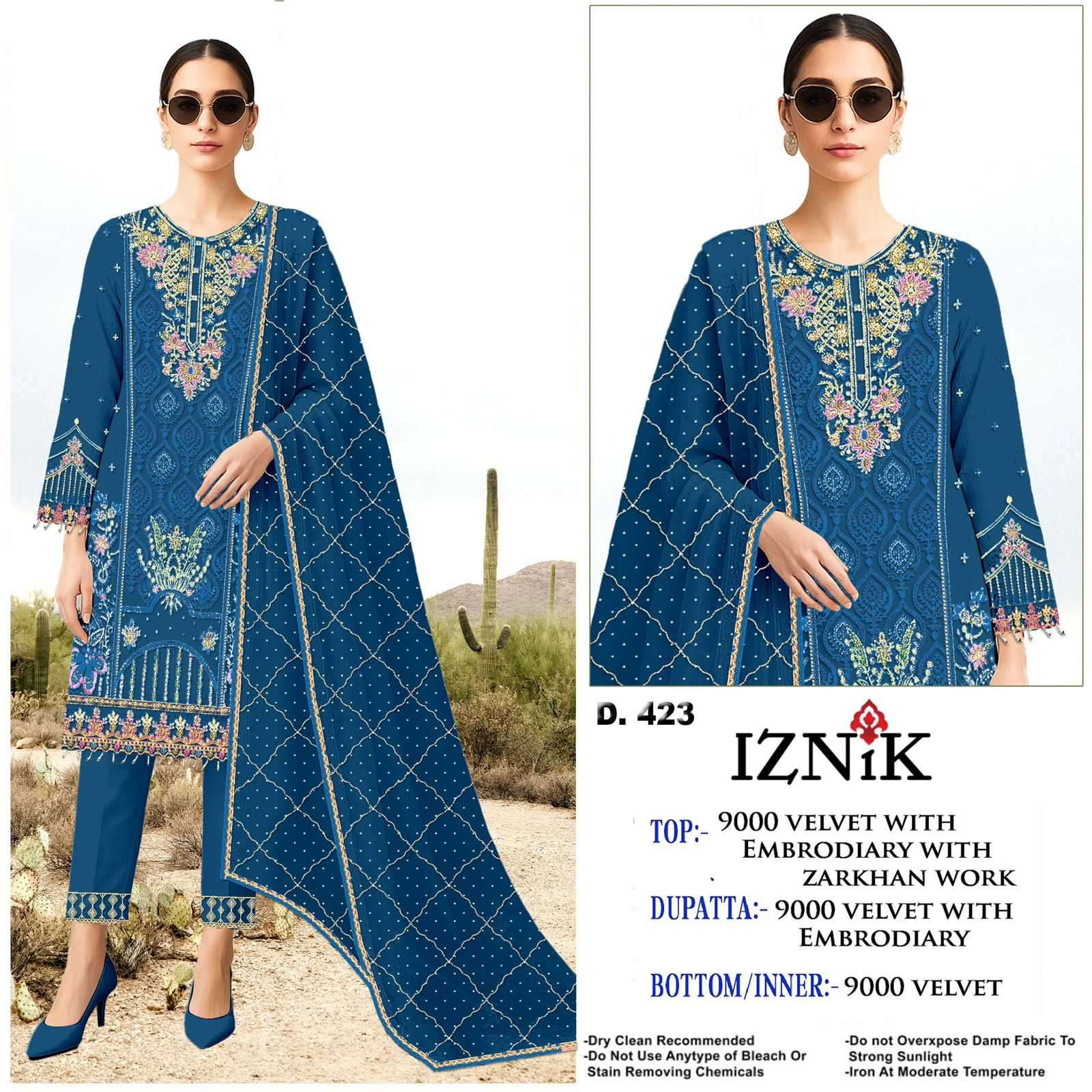 423 by iznik velvet with fancy embroidered salwar kameez wholesale price surat