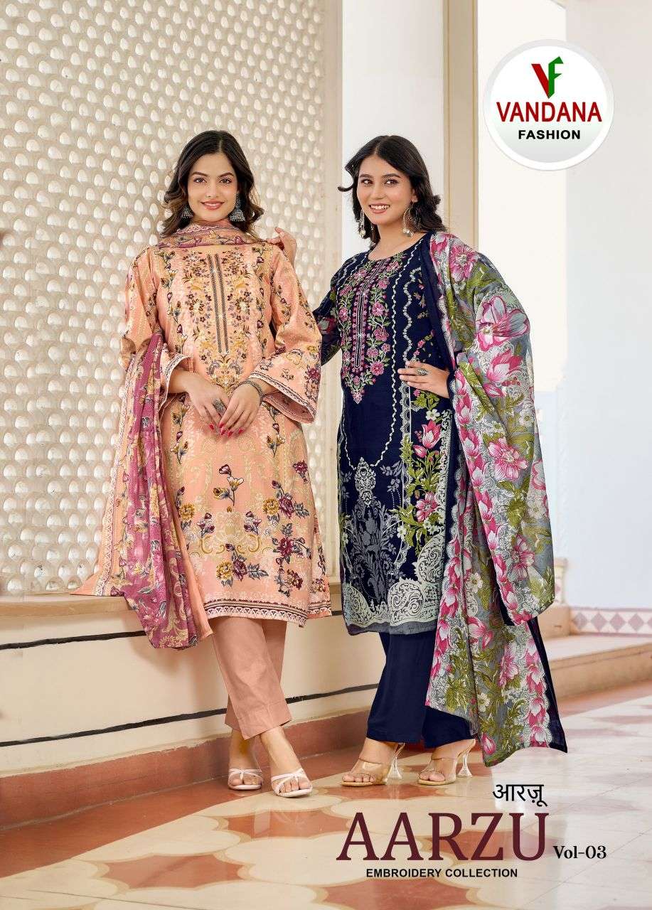 aarzu vol-3 by vandana fashion 3001-30089 series cotton digital print with self embroidered suit supplier 