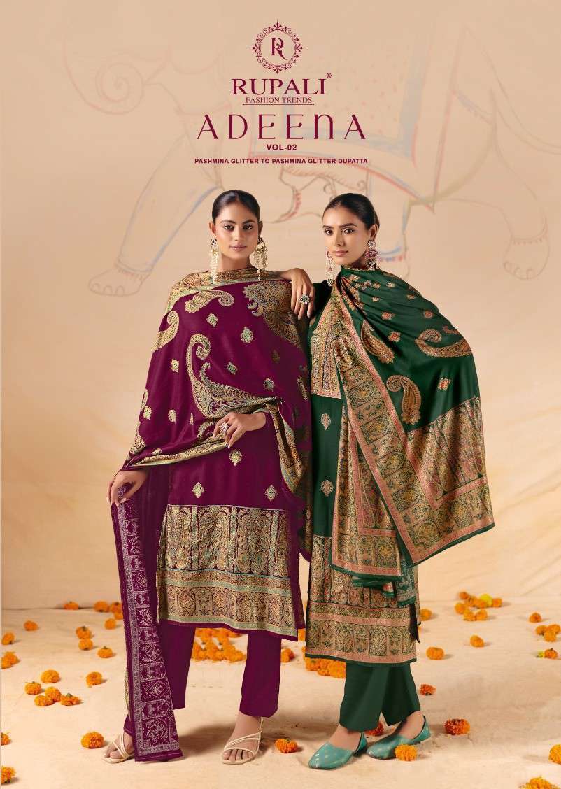 adeena vol-2 by rupali fashion pashmina with dsigner printed winter wear salwar suit supplier 