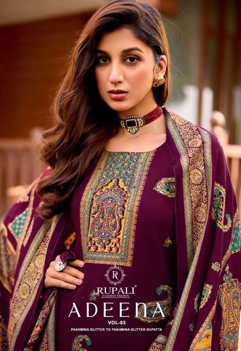 adeena vol-3  by rupali fashion fancy printed pashmina suit wholesale price surat