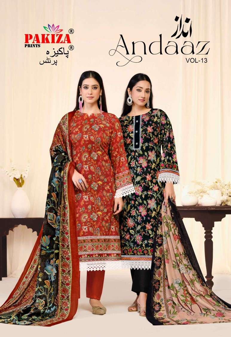 andaaz vol-13 by pakiza prints 1301-1310 series lawn with printed salwar suit wholesale price surat