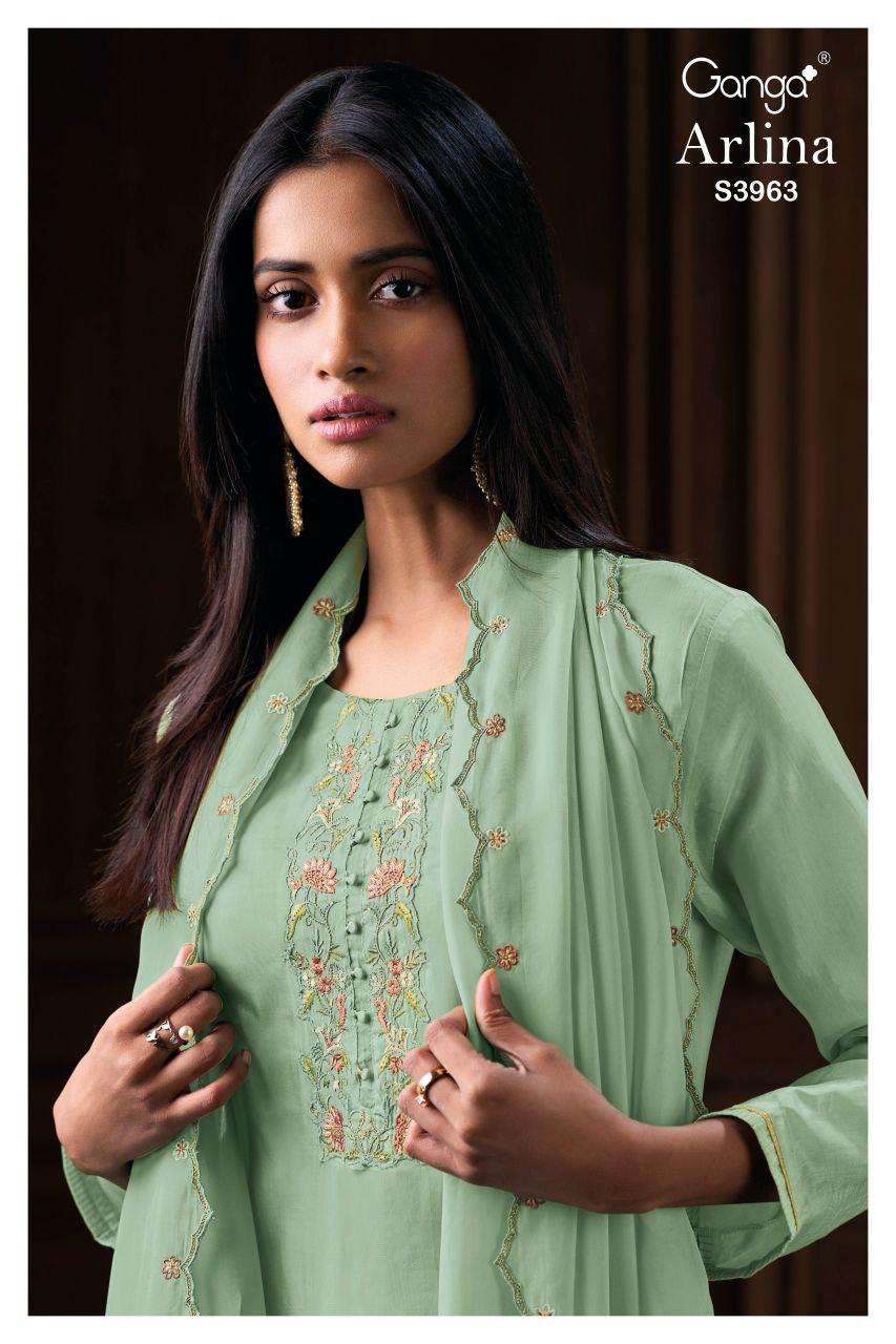 arlina 3963 by ganga fancy embroidered bemberg salwar kameez wholesale price surat