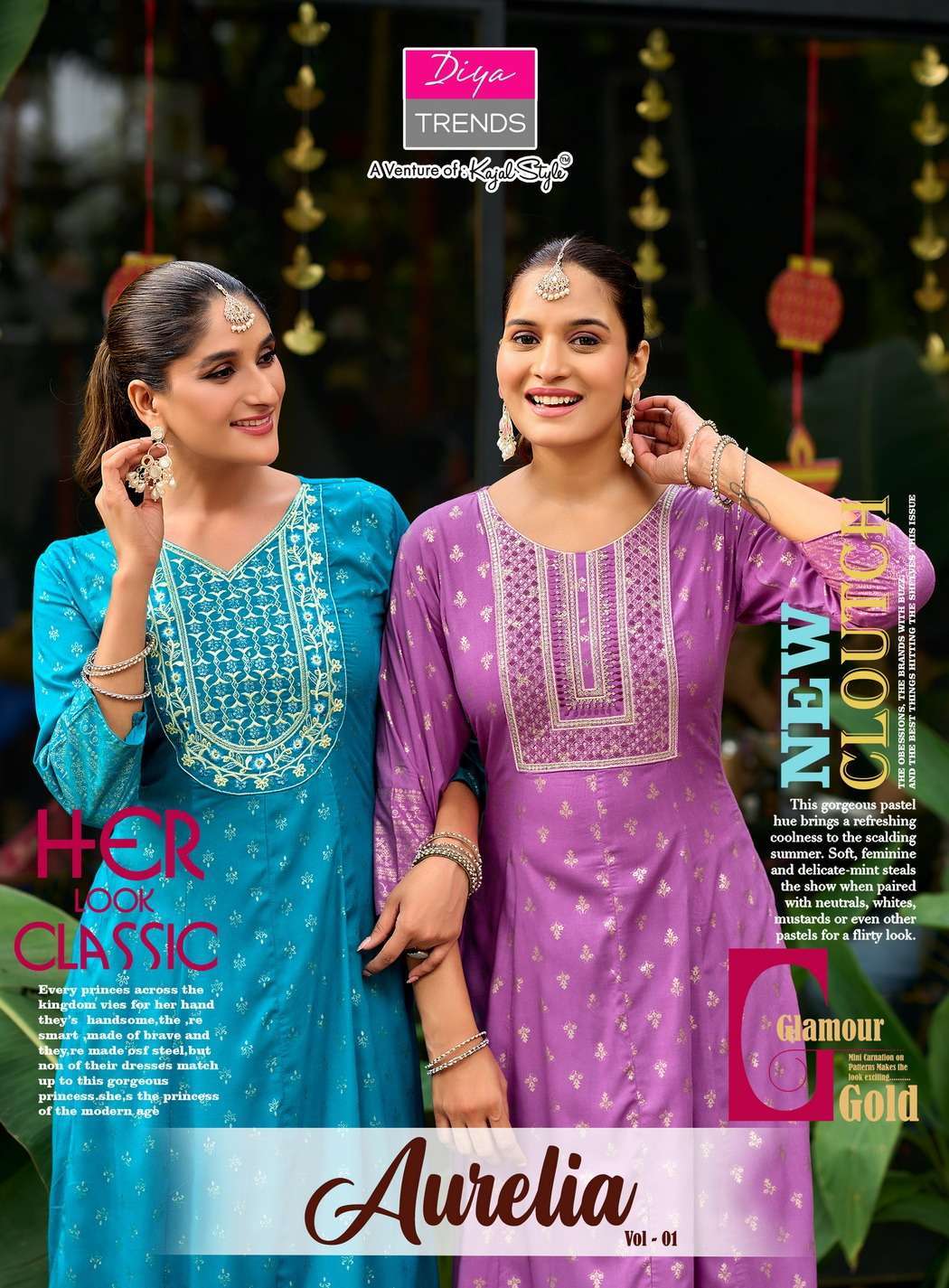 aurelia vol-1 by diya trends 1001-1010 series fancy embroidered rayon readymade kurti wholesale price surat