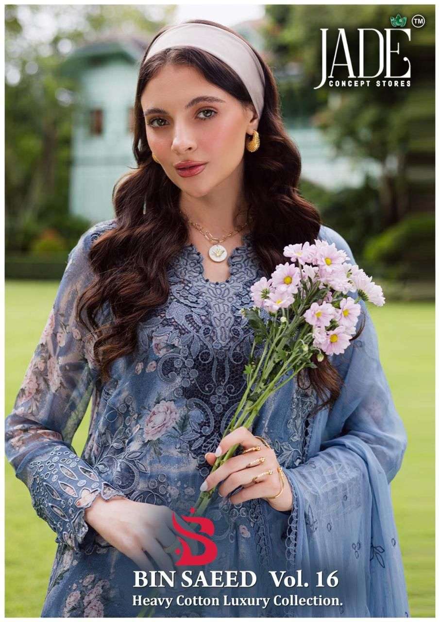 bin saeed vol-16 by jade 1601-1606 series lawn cotton designer salwar kameez wholesale price surat