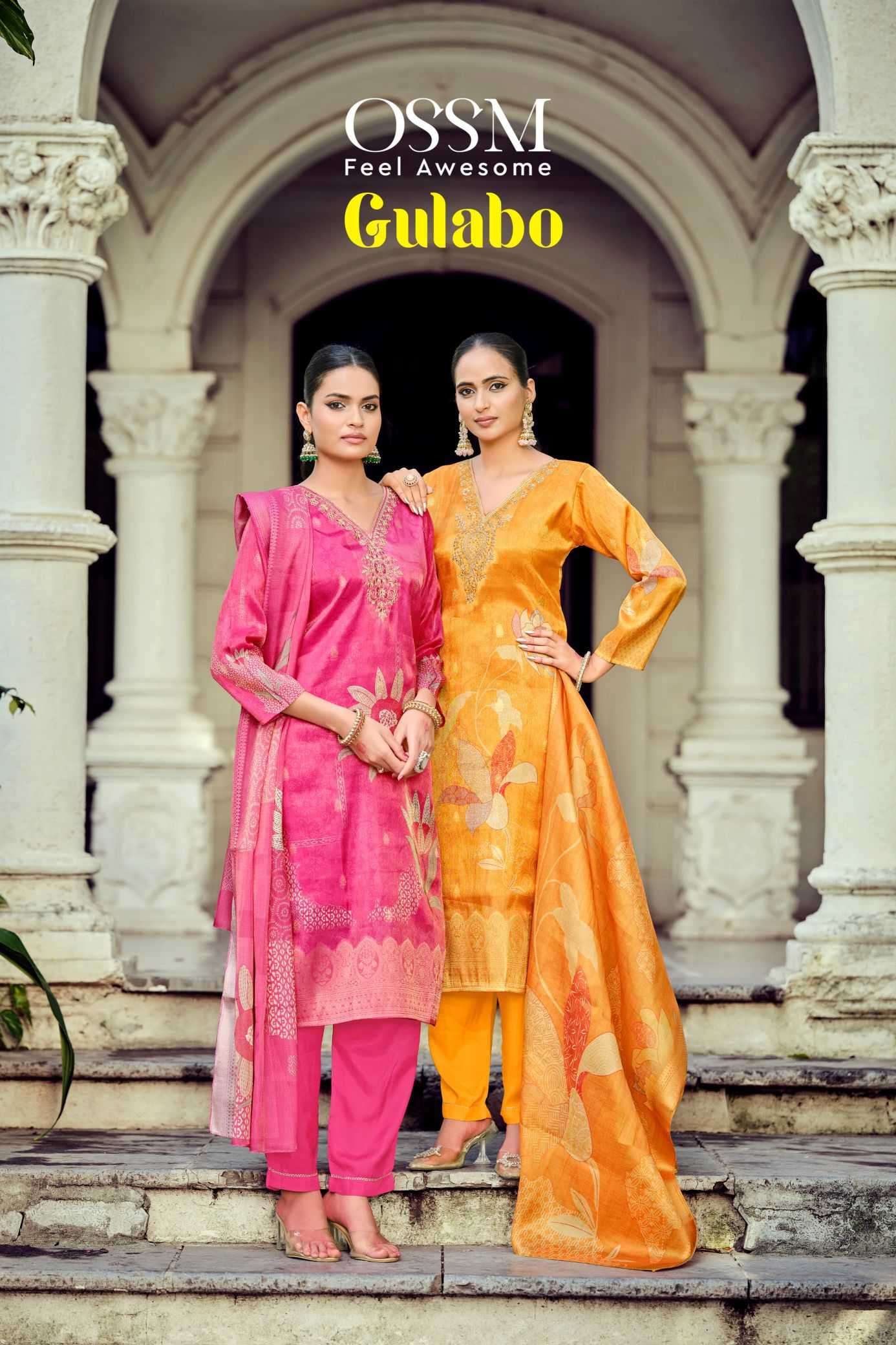 gulabo by ossm 1001-1006 series shimmer jacquard embroidered readymade salwar kameez wholesale price surat