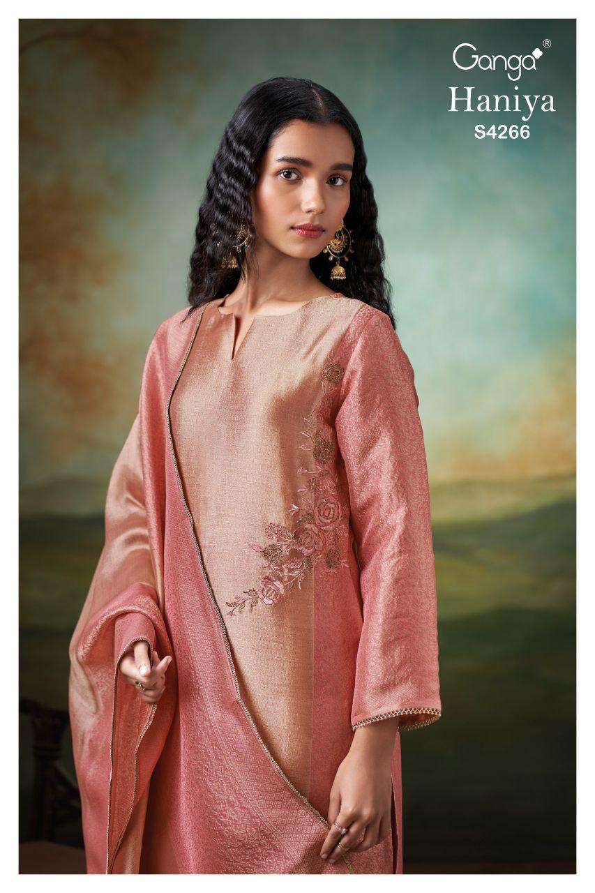 haniya 4266 by ganga bemberg silk jacquard party wear deaigner salwar suit supplier 