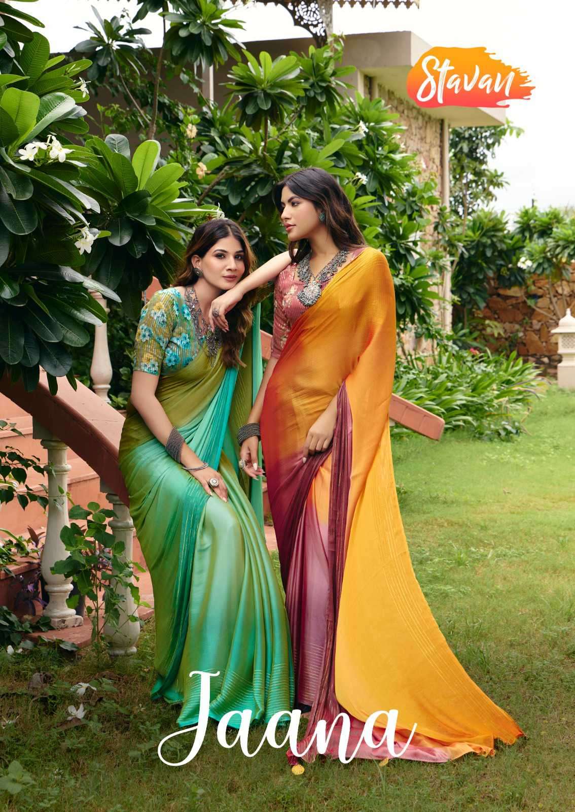jaana by stavan exclusvie designer chiffon party wear saree wholesale price surat