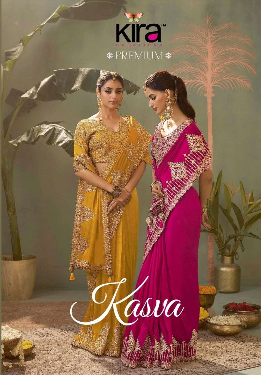 kasva silk by kira gota patti embroidered wedding wear silk saree wholesale price surat