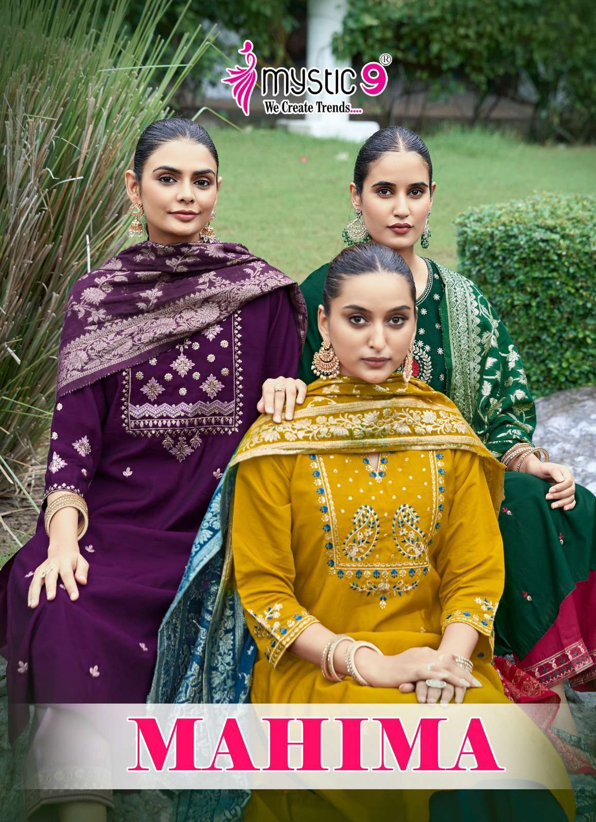 mahima vol-1 by mystic 9 1001-1008 series roman silk readymade salwar suit wholesale dealer surat