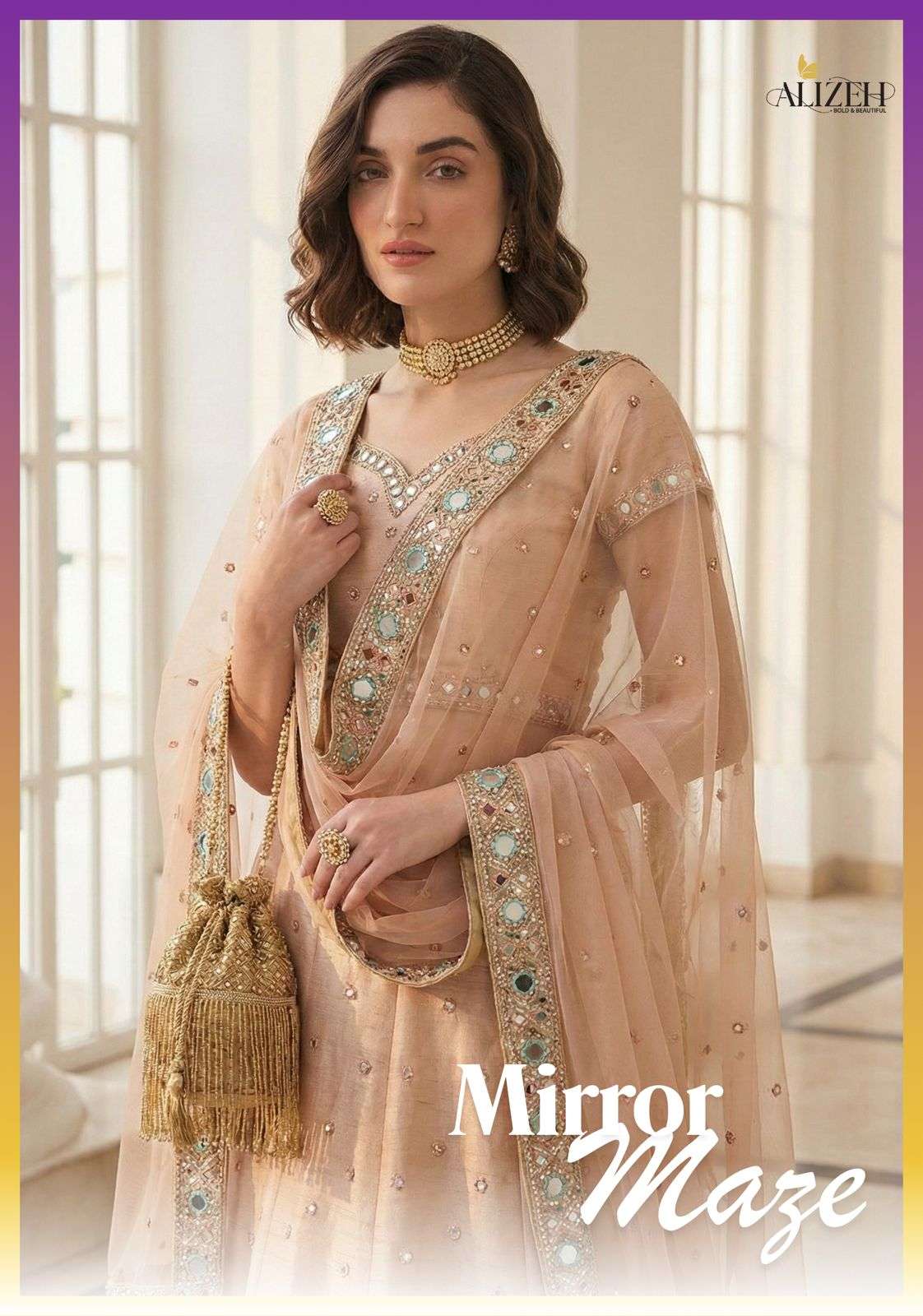 mirror maze by alizeh heavy embroidered silk wedding wear lehenga best wholesale price surat