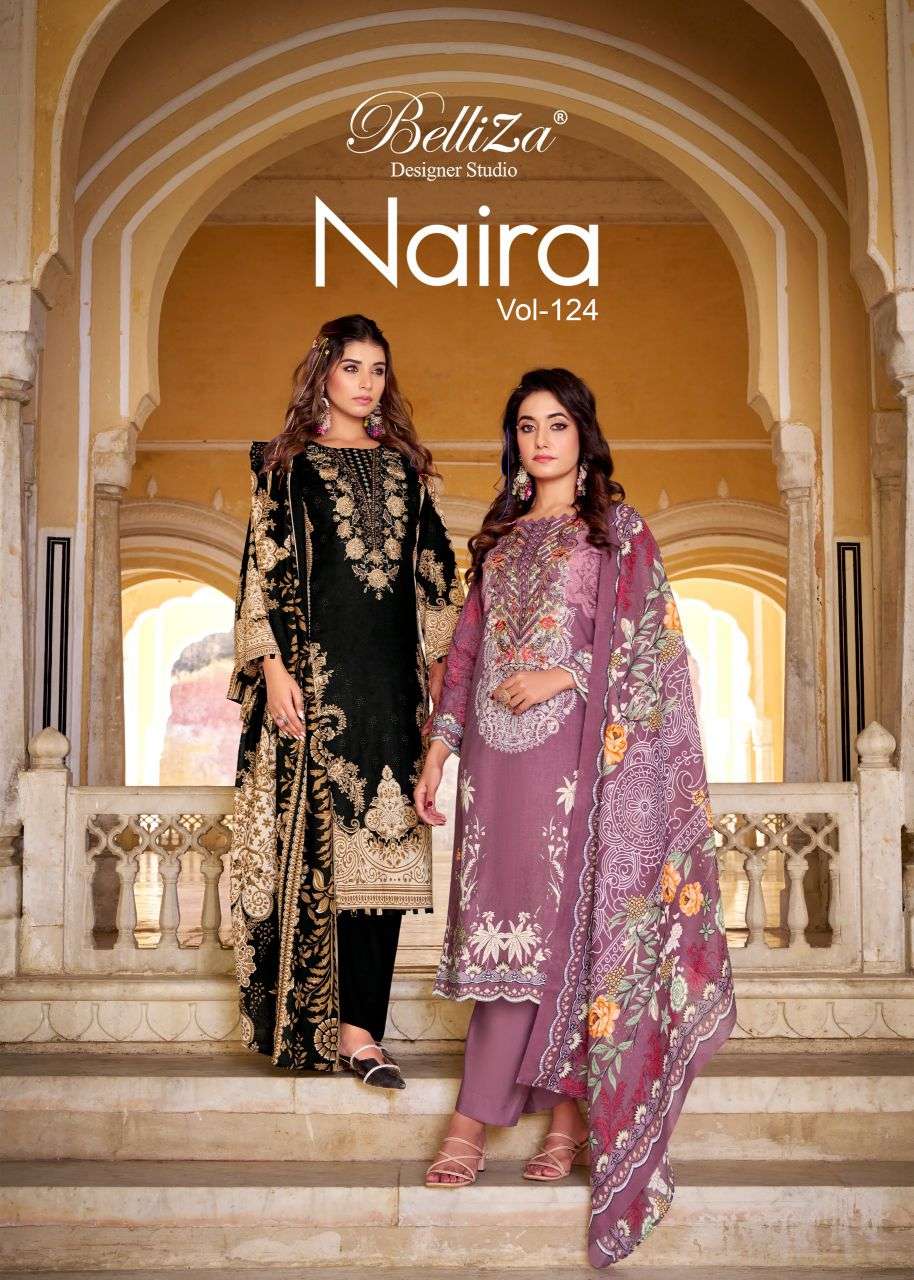 naira vol-124 by belliza designer cotton with heavy self embroidered salwar suit wholesale price surat