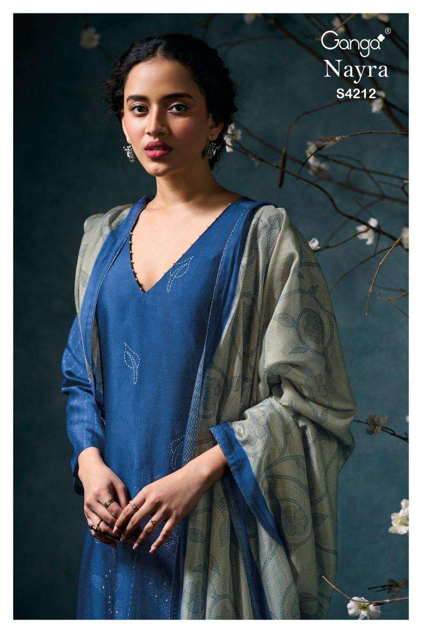 nayra 4212 by ganga fancy printed bemberg russian silk slawar kameez wholesale price surat