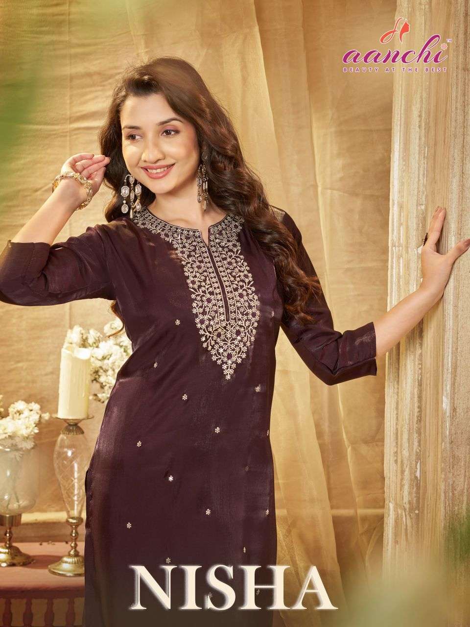 nisha by aanchi fancy embroidered designer roman readymade kurti wholesale price surat