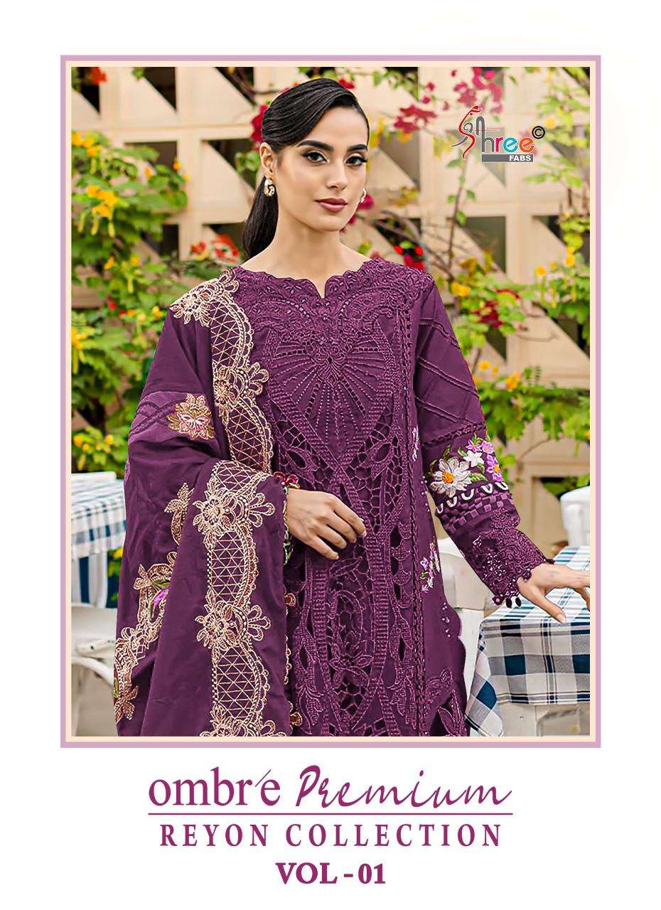 ombre premium vol-1 by shree fabs 4076-4080 series self embroideed rayon suit supplier 