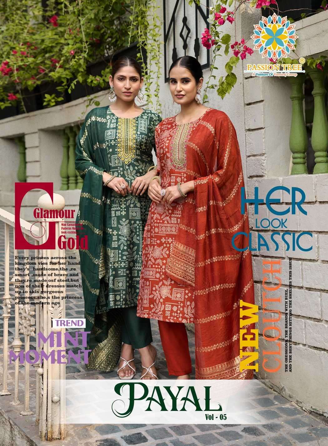 payal vol-5 by passion tree 5001-5008 series vertican designer printed readymade suit wholesale dealer surat