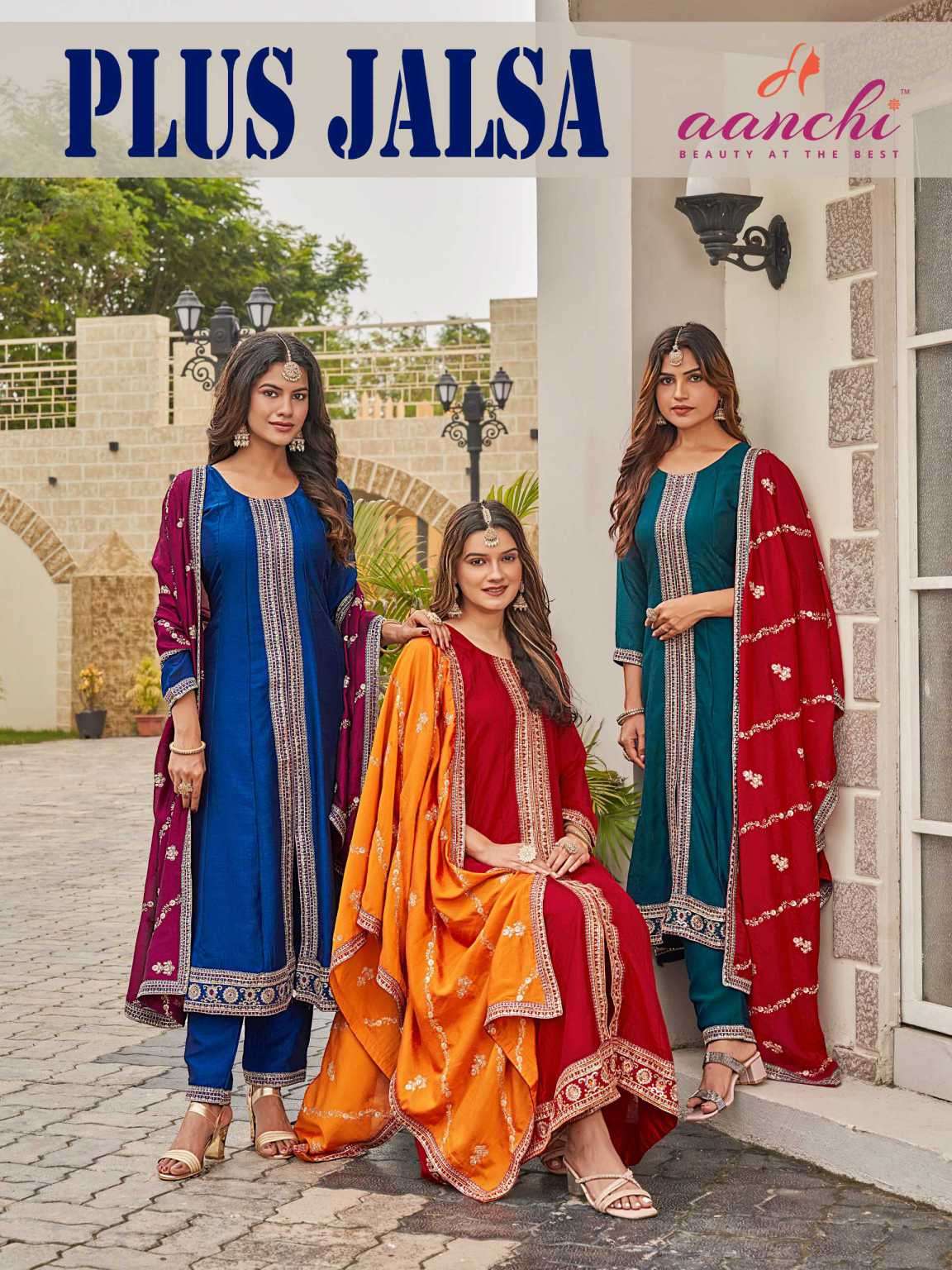 plus jalsa by aanchi exclusvie designer vichitra silk readymade kurti wholesale price surat